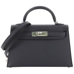 Hermes Kelly Mini II Handbag Blue Indigo Epsom with Palladium Hardware 20