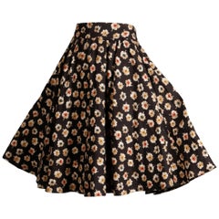 1990s Valentino Vintage Floral Print Linen Swing Skirt