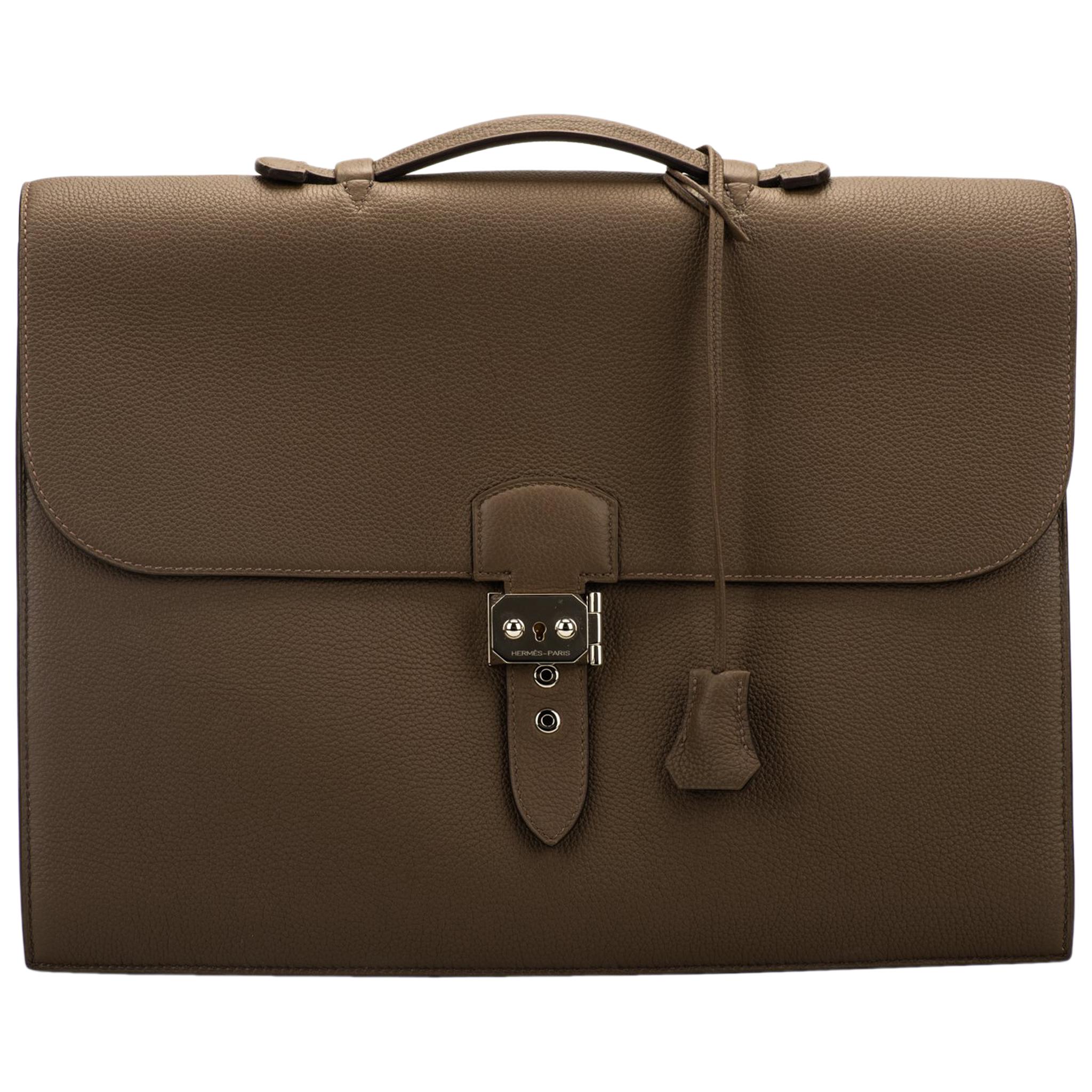 Hermes Etoupe Fjord Leather and Hunter Calfskin Leather Etriviere II at ...