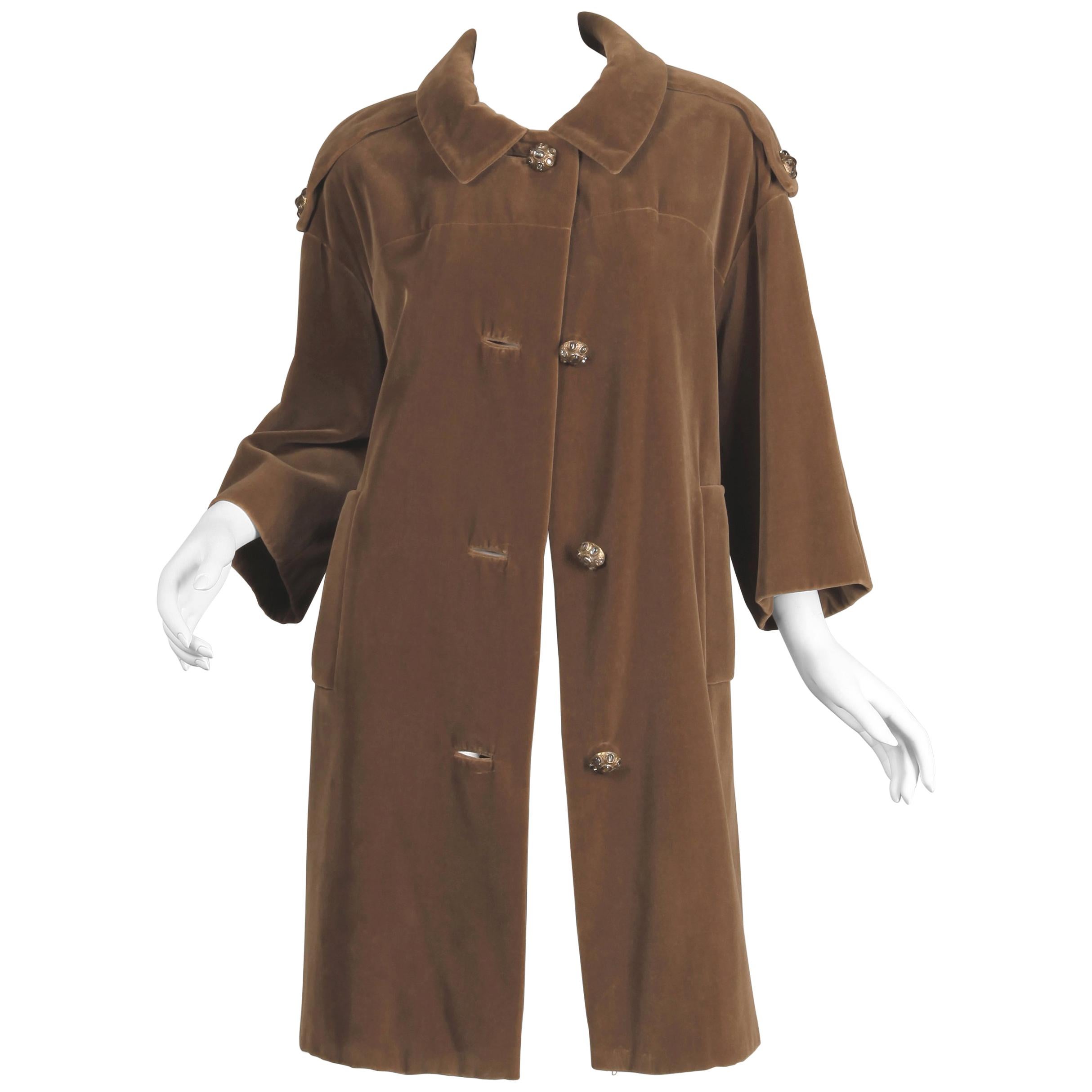 1960s Charles Cooper for Nan Duskin Vintage Brown Velvet Military Mod Coat