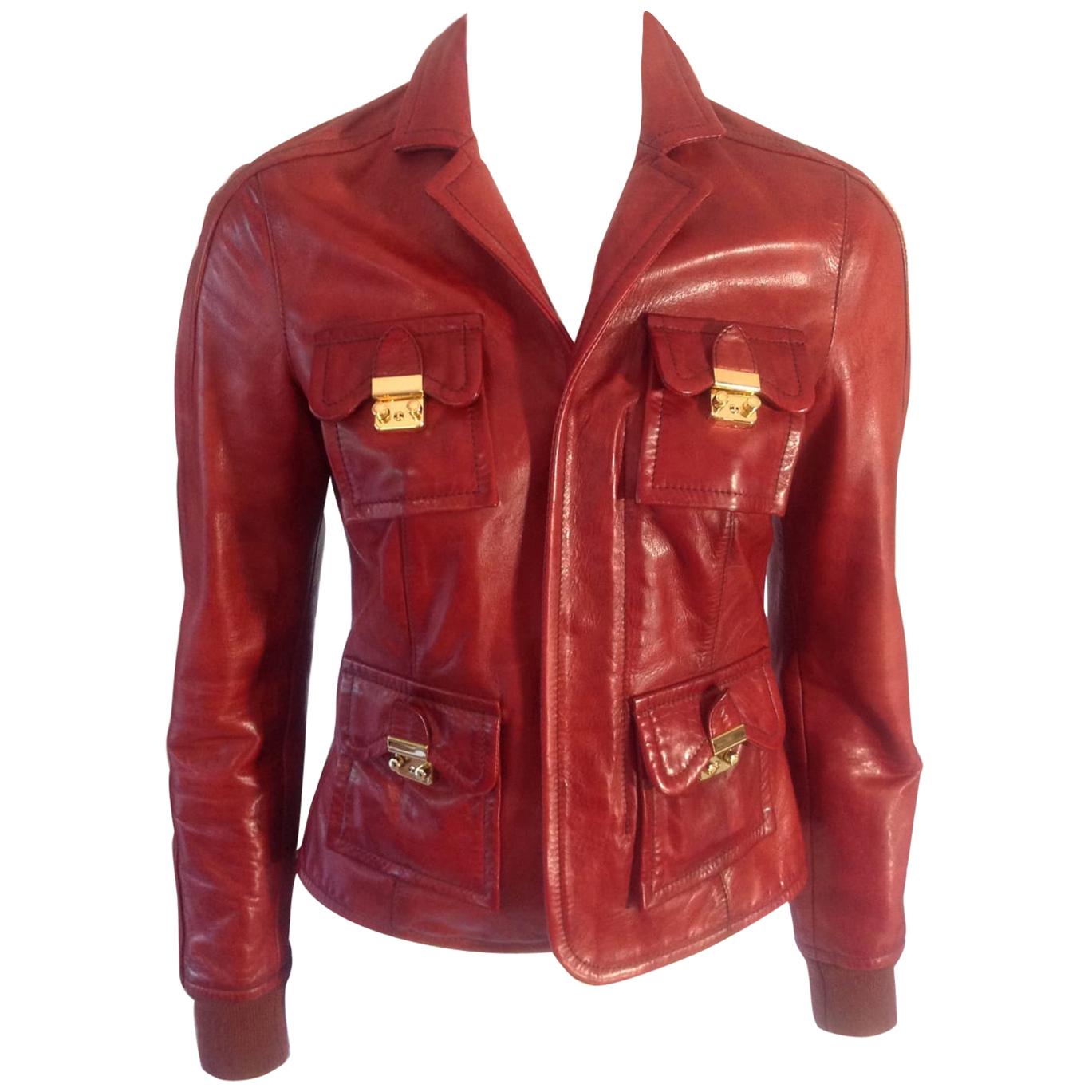Dsquared2, red leather jacket For Sale