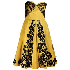 Yellow & Black Oscar de la Renta Strapless Dress