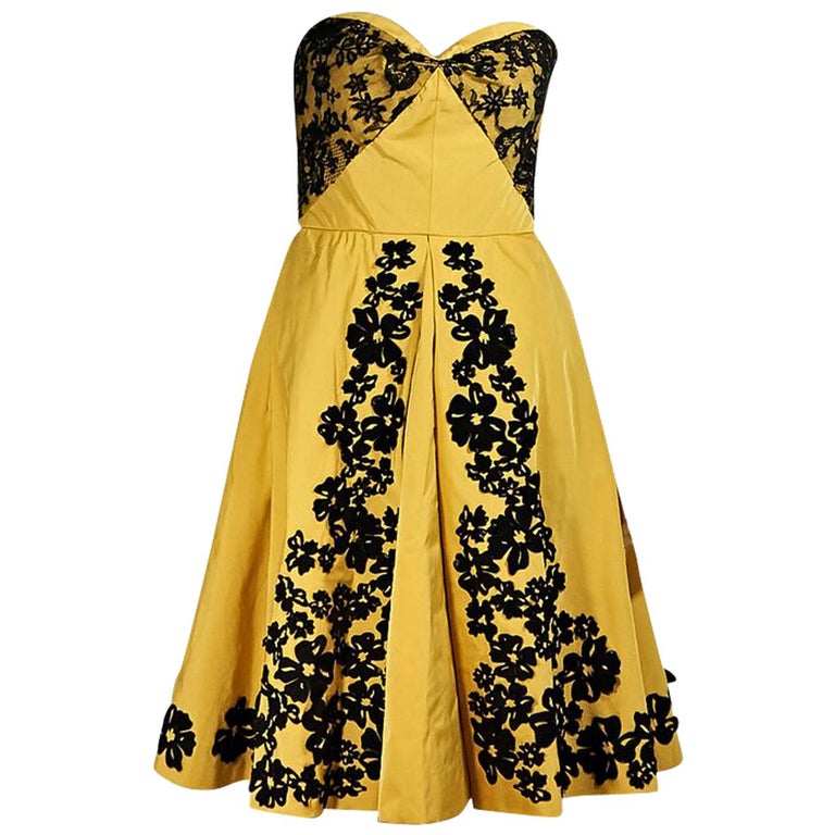 Yellow And Black Oscar De La Renta Strapless Dress For Sale At 1stdibs