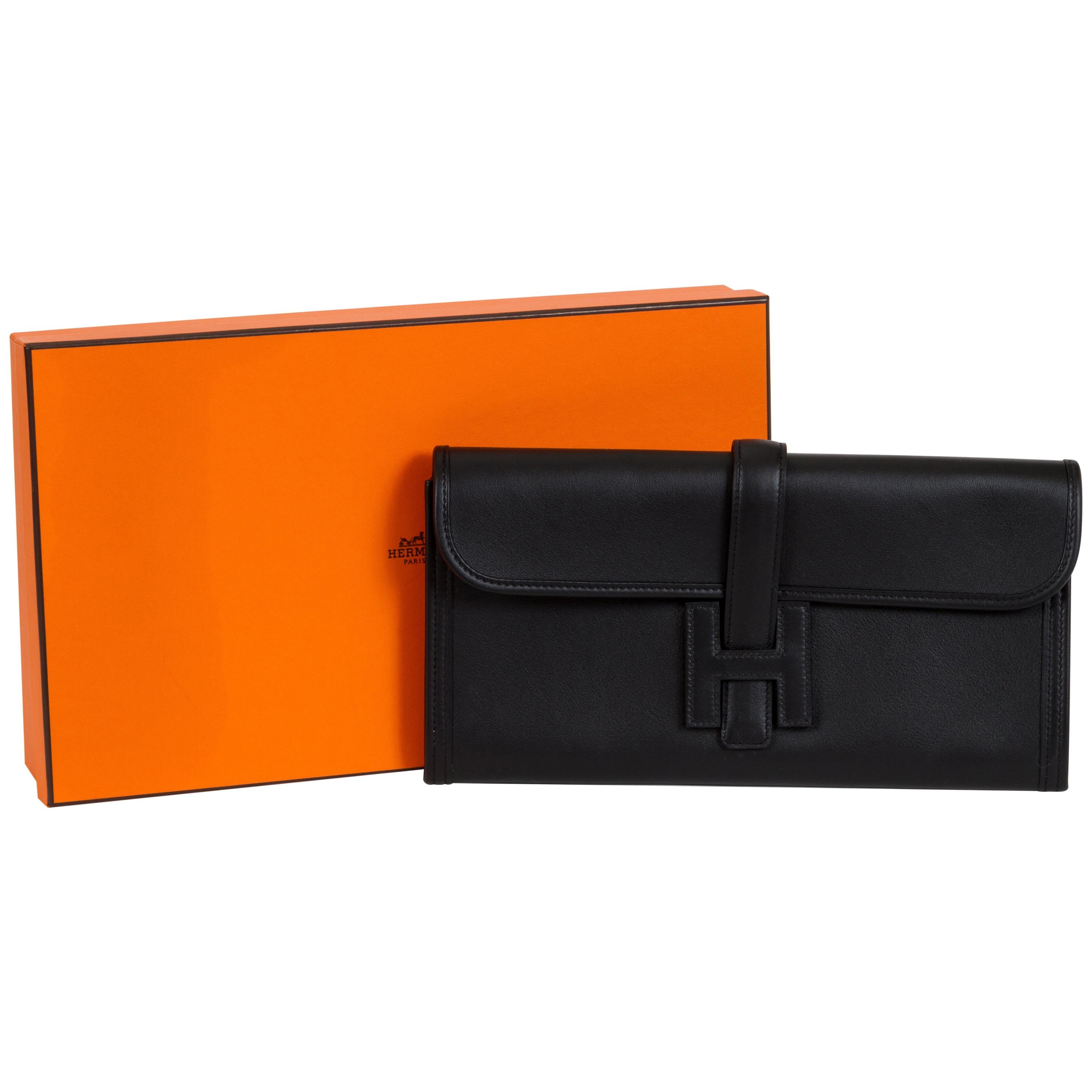 Hermes Jige Elan Clutch Epsom Leather In Orange