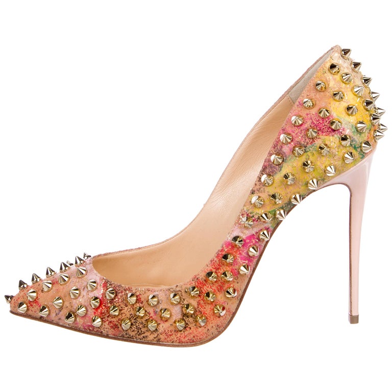 Christian Louboutin NEW Multi Color Suede Gold Stud Evening Heels Pumps