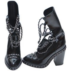 CHANEL Chain Boots Runway 37.5  Mint Retail Price Approx. $4300