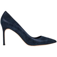 Manolo Blahnik Shoe Navy Blue Coated Suede Pump 40.5 / 10.5