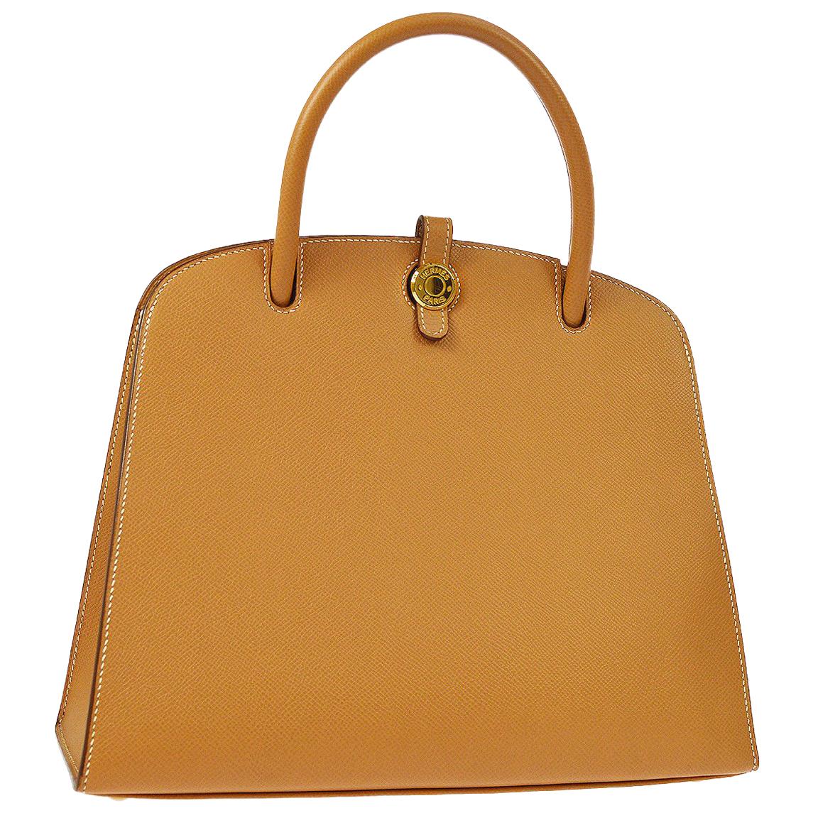 Hermes Cognac Tan Leather Gold Top Handle Satchel Tote Bag