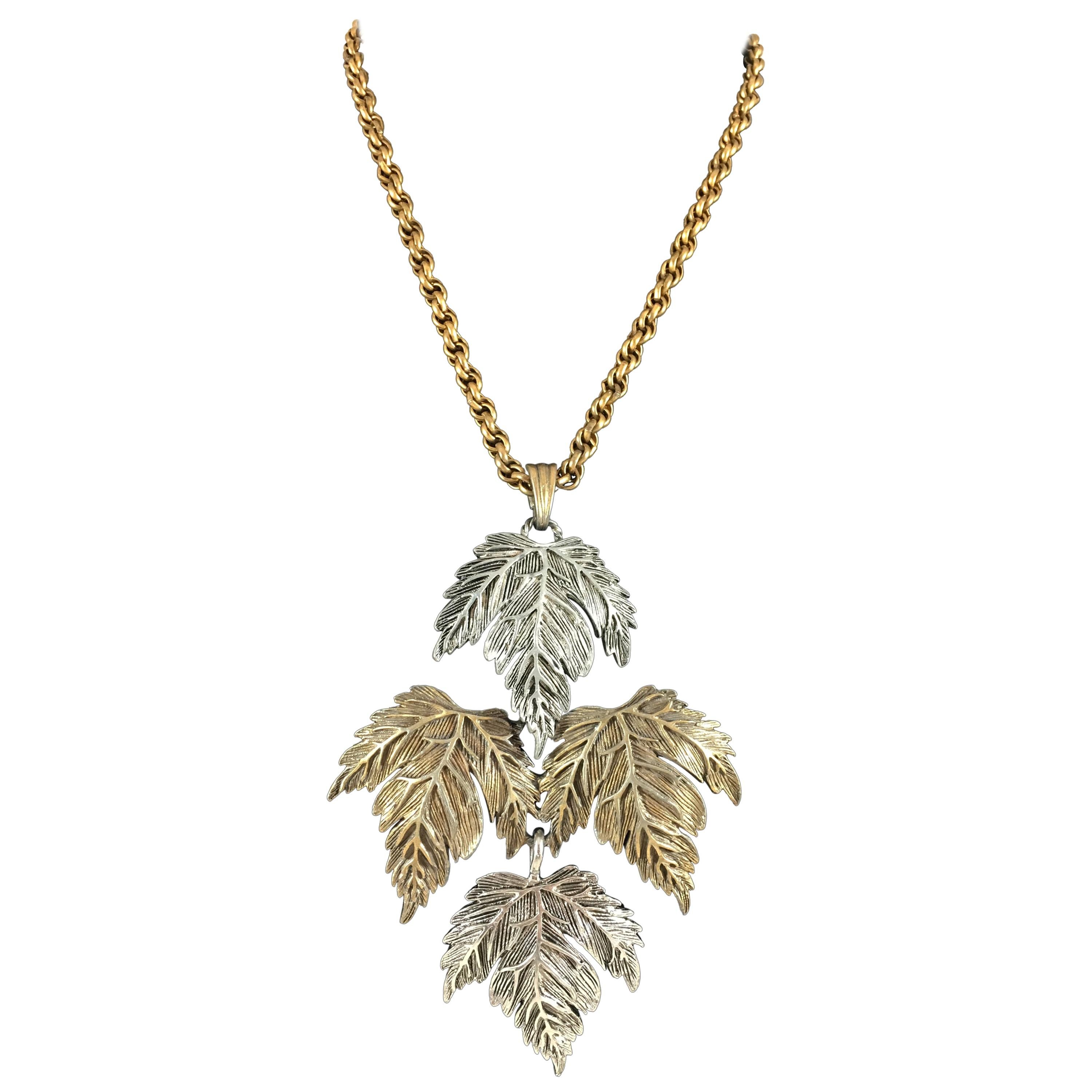 Castlecliff Large Leaf Pendant Necklace 1950s