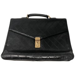 Chanel Black Leather Briefcase 