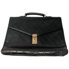 Used Chanel Black Leather Briefcase
