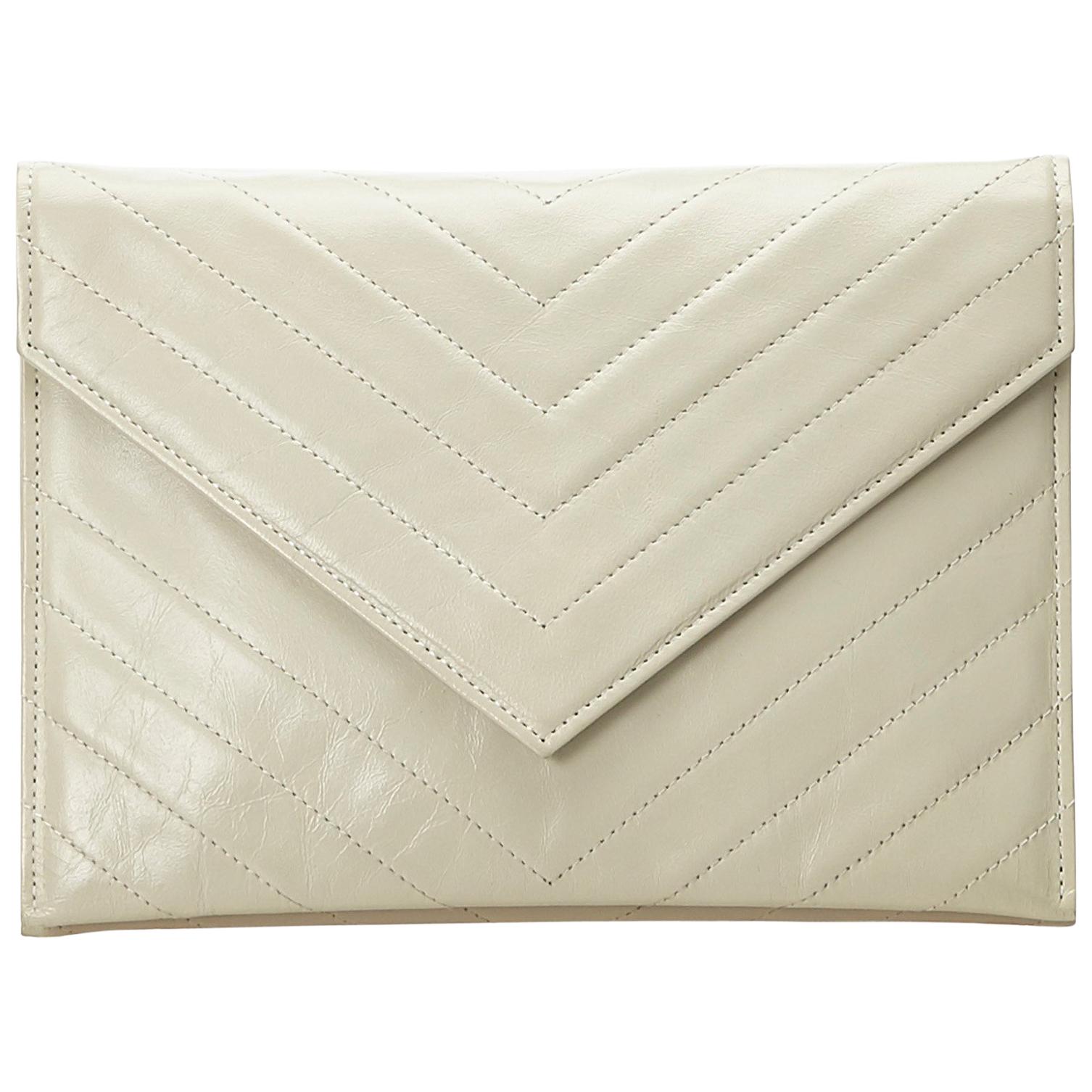 YSL White Leather Clutch Bag