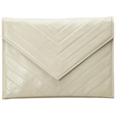 YSL White Leather Clutch Bag