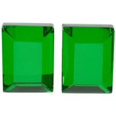 Vintage Harriet Bauknight for Kaso Oversized Emerald Green Lucite Clip on Earrings