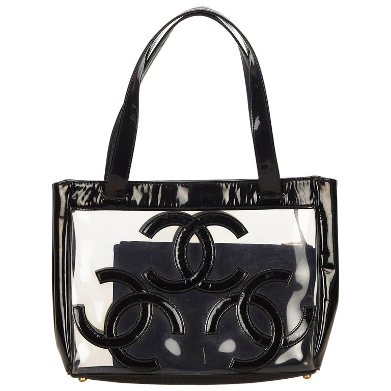 Chanel Black Clear Vinyl Tote Bag at 1stdibs