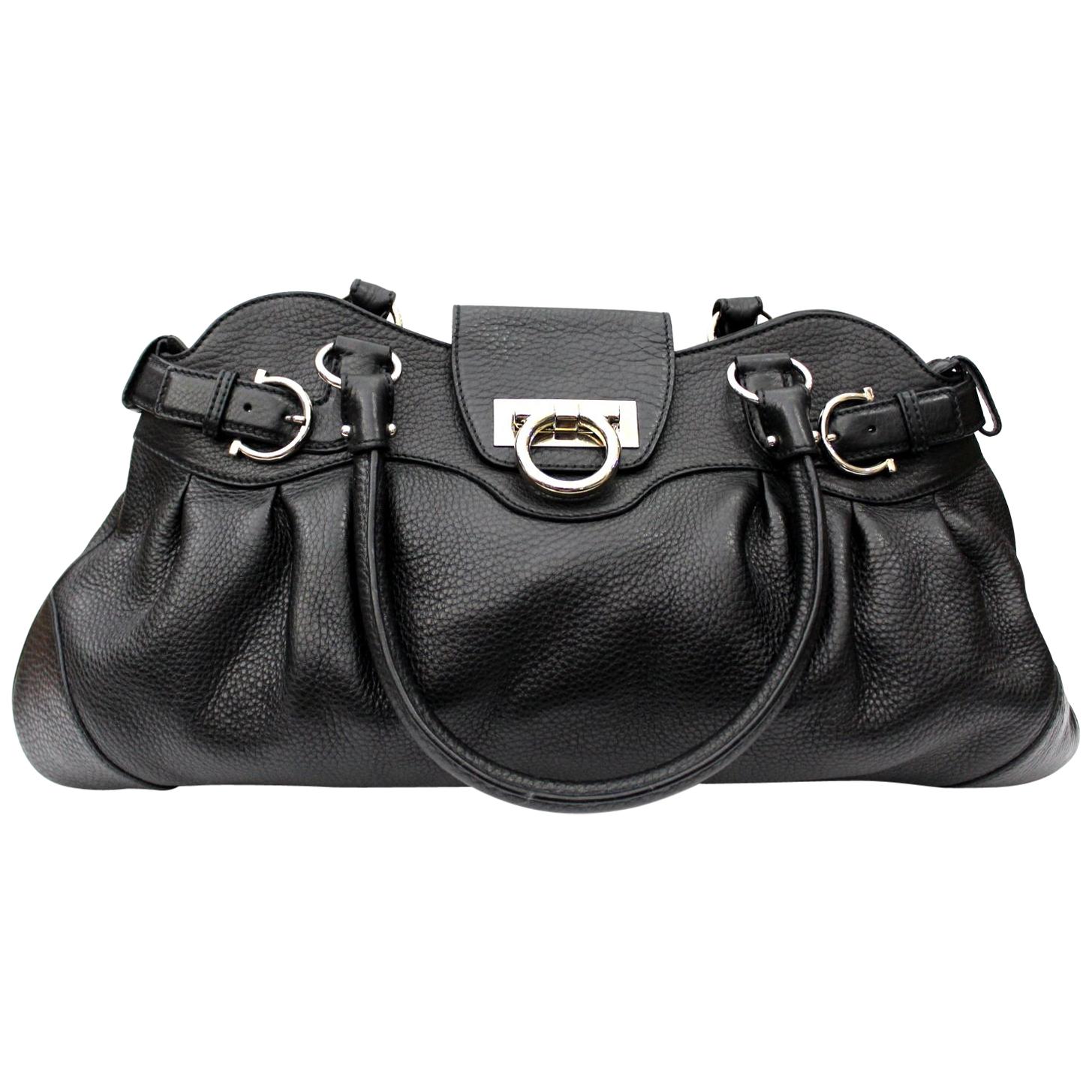 Salvatore Ferragamo Black Leather Top Handle Bag