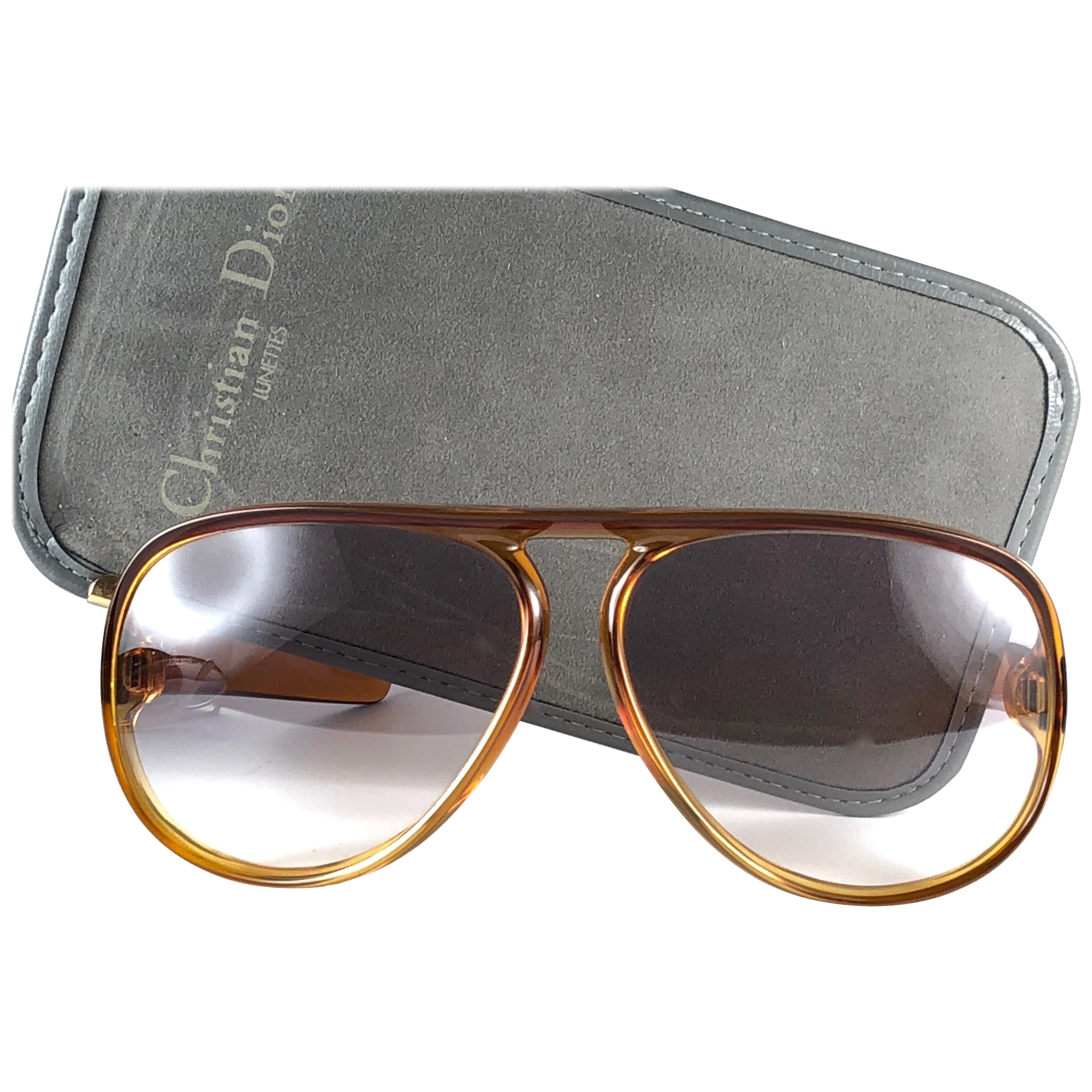 New Vintage Christian Dior Monsieur D60 J10 Dark Amber Aviator 1970 Sunglasses