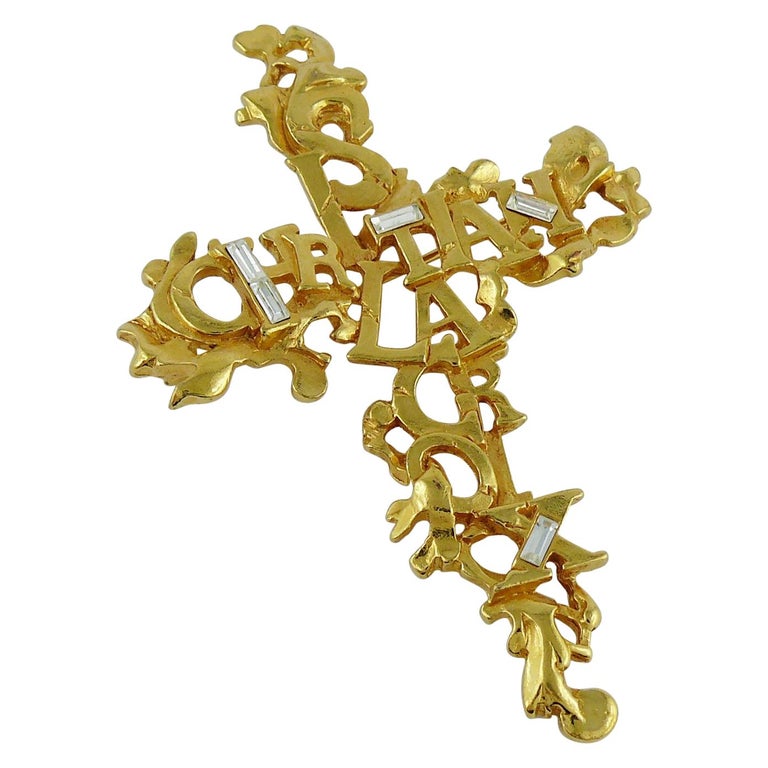 Christian Lacroix Vintage Spelled Cross Brooch For Sale at 1stdibs