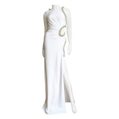 Roberto Cavalli New One Sleeve Silk Gown with Beaded Snake