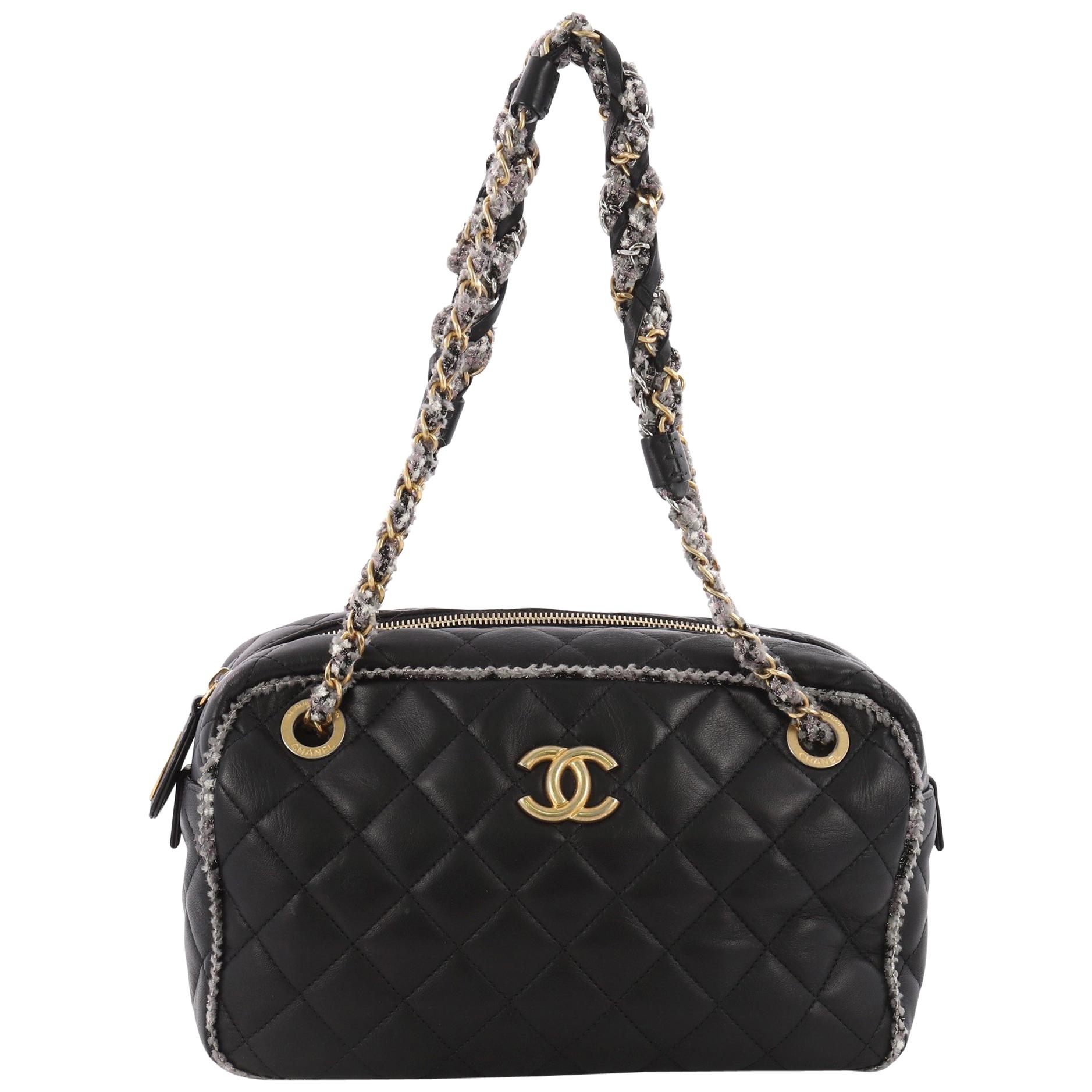 Chanel Tweed Chain Camera Bag Quilted Lambskin and Tweed Small 