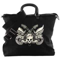 Prada Convertible Skull Tote Tessuto with Studded Saffiano Leather Large
