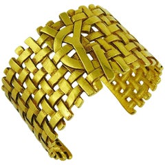 Yves Saint Laurent YSL Vintage Gold Toned Woven Cuff Bracelet