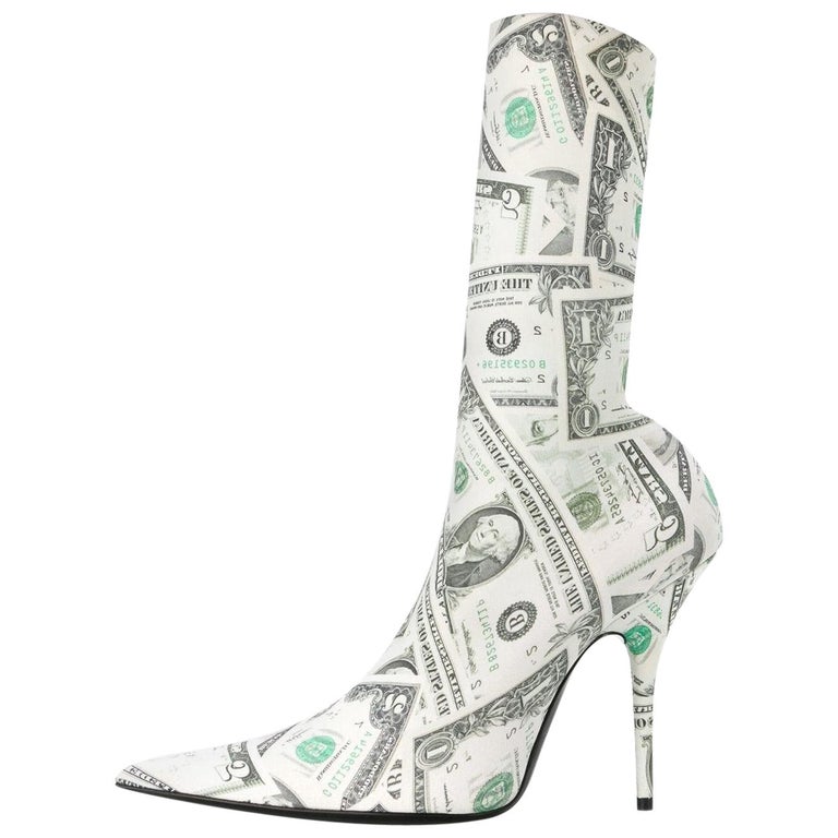 Balenciaga NEW Dinero Sock Ankle Heels Boots Booties Box For at 1stDibs | money print heels, balenciaga money boots