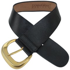 Robert Lee Morris for Donna Karan Gold Buckle Black Leather Belt