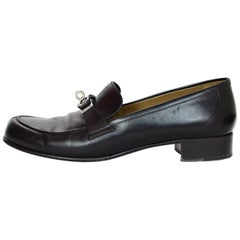 Hermes Black Leather Palladium Jule Heeled Loafers W/ Kelly Buckle Sz 40