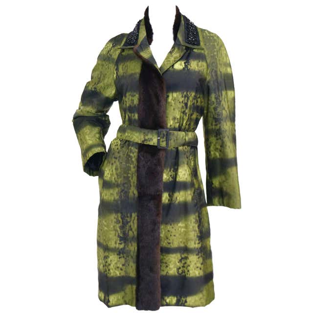 Important 2004 Runway Prada Green Coat with Mink Trim and Bead Detail ...
