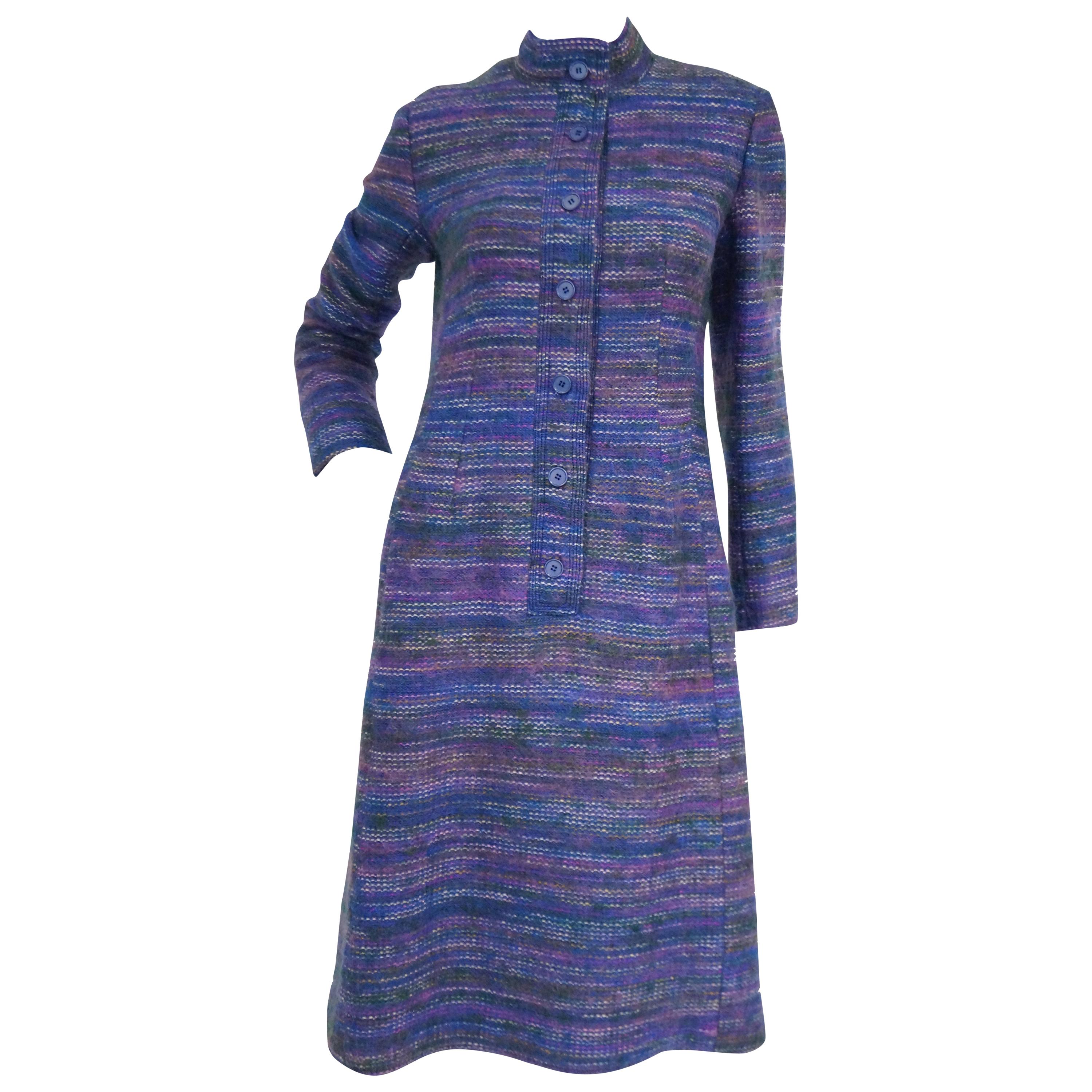 1960s Givenchy Aubergine Angora Wool Shift Dress