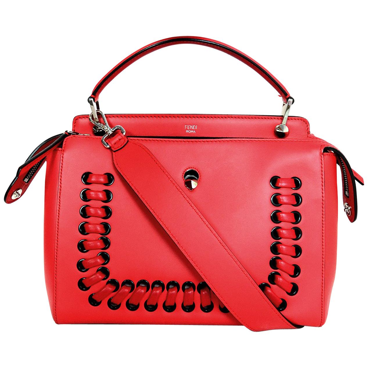 Fendi Red Nappa Leather Whipstitch Fashion Show Dotcom Satchel Bag w/ Strap