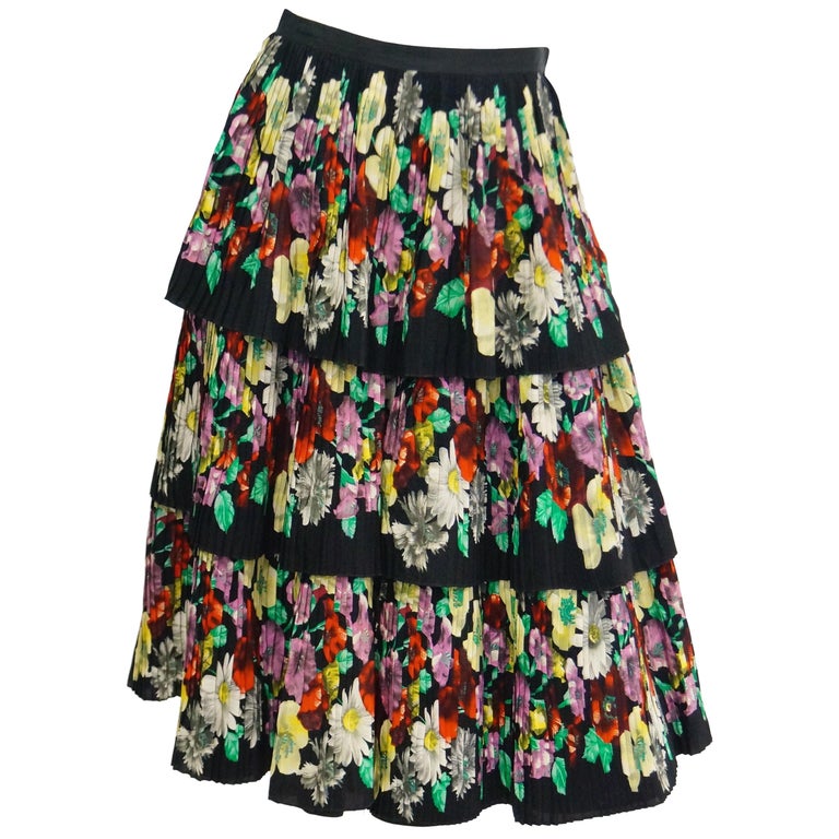 1970s Giera Patritti Plisse Silk Multi - Tier Floral Skirt - Italy For ...