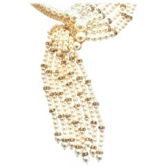 Vintage Oscar De La Renta Cascading Pearl and diamante necklace