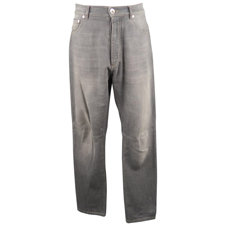 Men's BRUNELLO CUCINELLI Size 34 Grey Wash Denim Jeans For Sale at 1stdibs