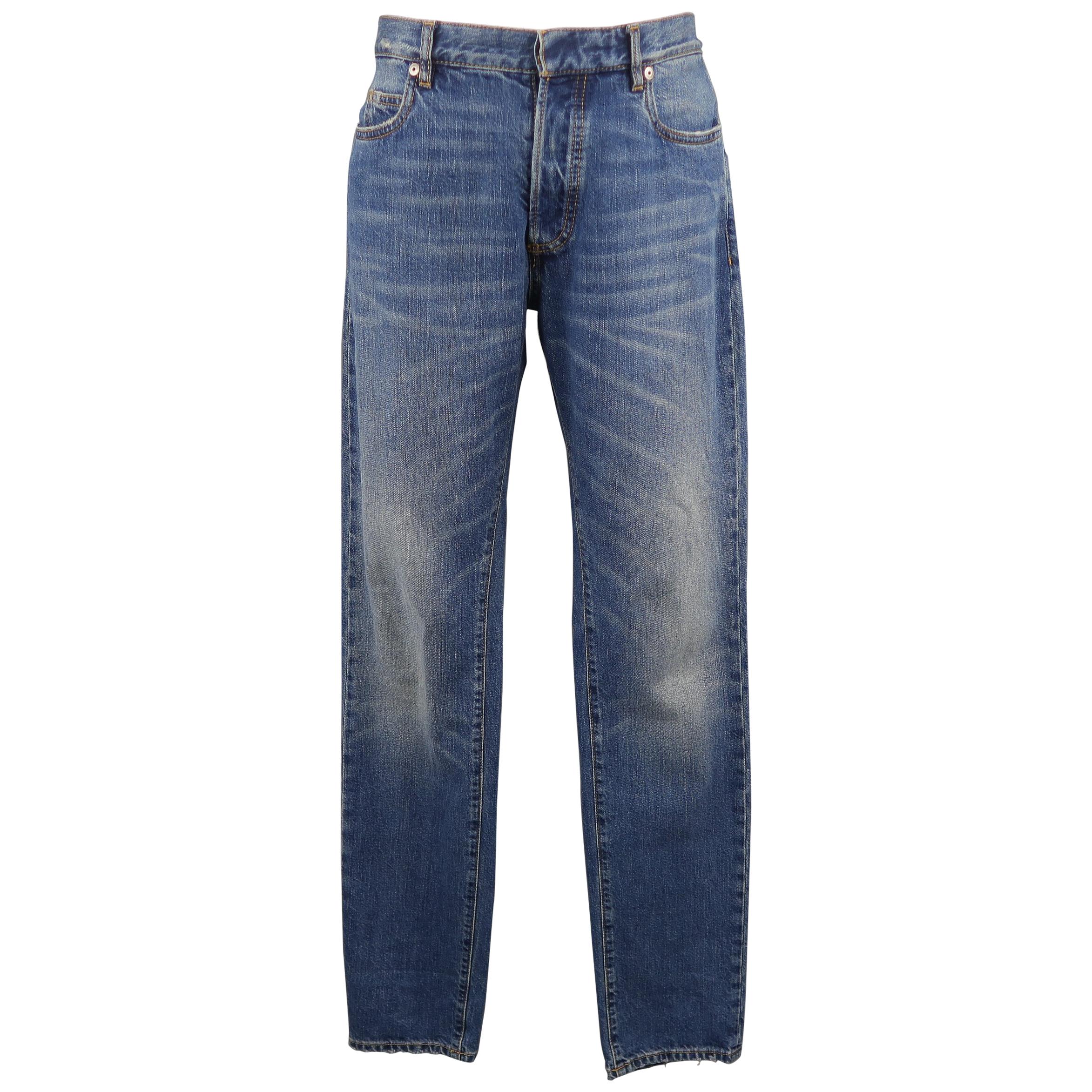 MAISON MARTIN MARGIELA Size 32 Medium Wash Distressed Denim Jeans