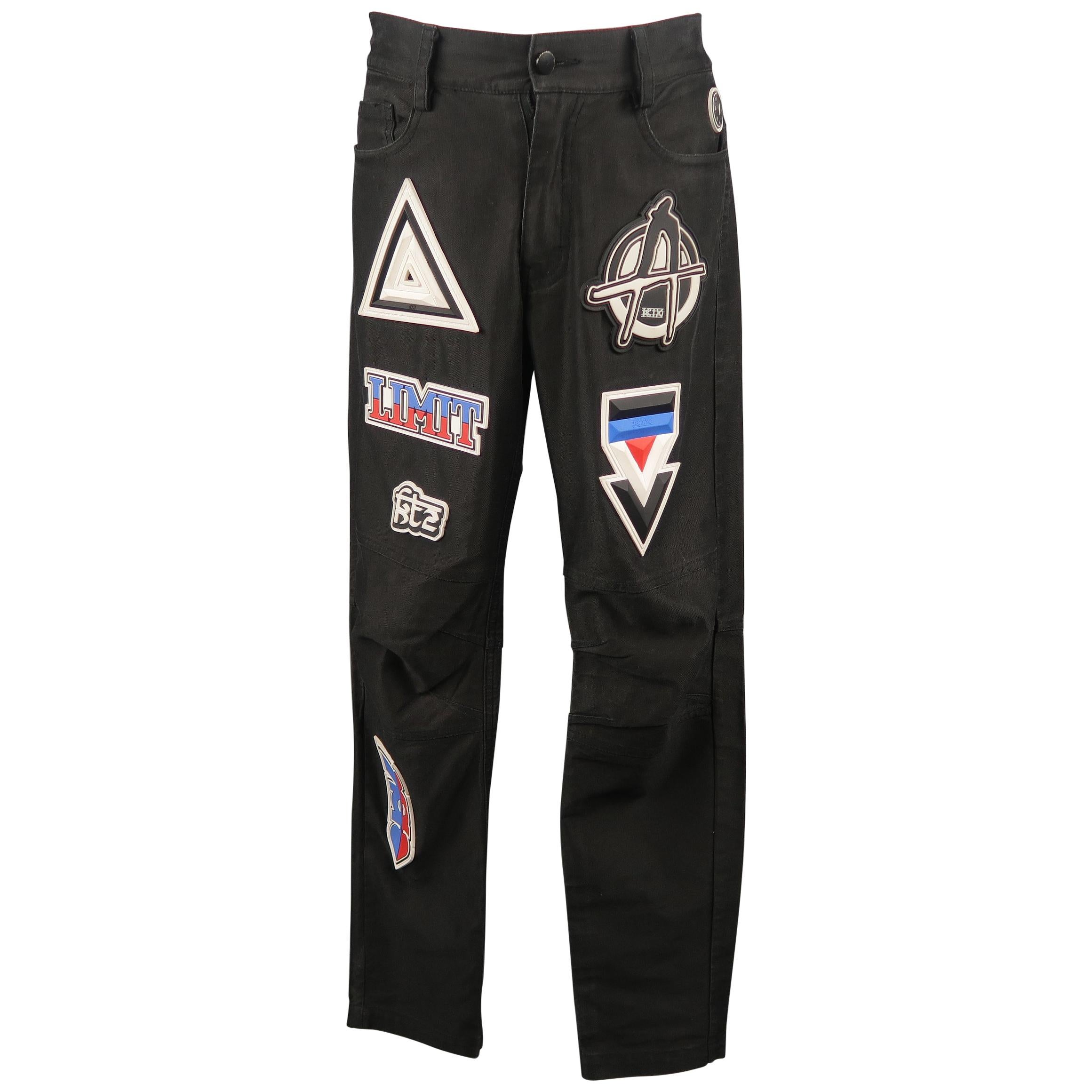 KTZ Size M Black Rubber Motocross Aplique Cotton Pants / Jeans