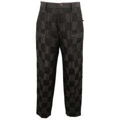 NUMBER (N)INE Size 32 Black on Black Checkered Wool Blend Zip Pants