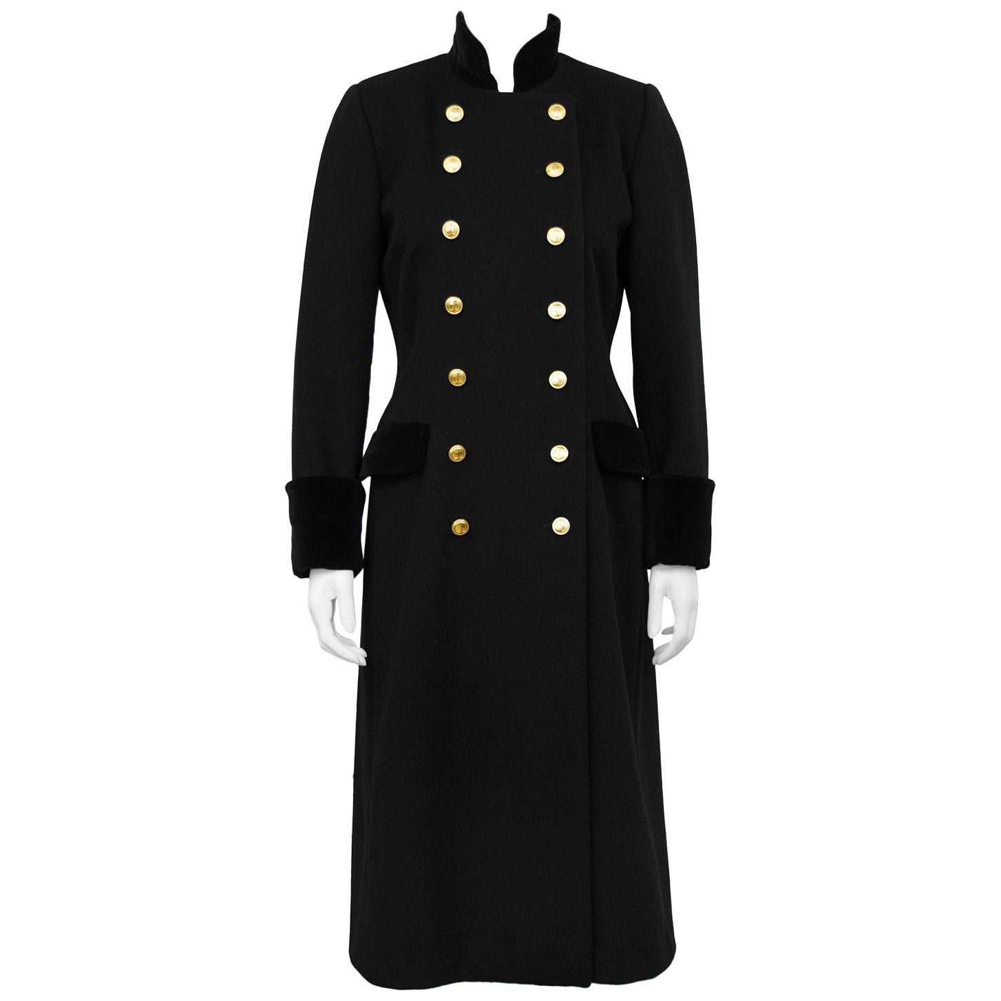 1980s Christian Dior Black Military Style Coat