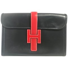 Vintage HERMES navy and red jige PM boxcalf leather document case, portfolio bag
