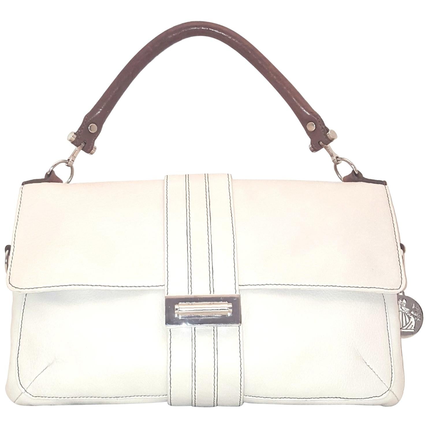 Lanvin Ivory Hero Leather Brown Top Handle Bag For Sale
