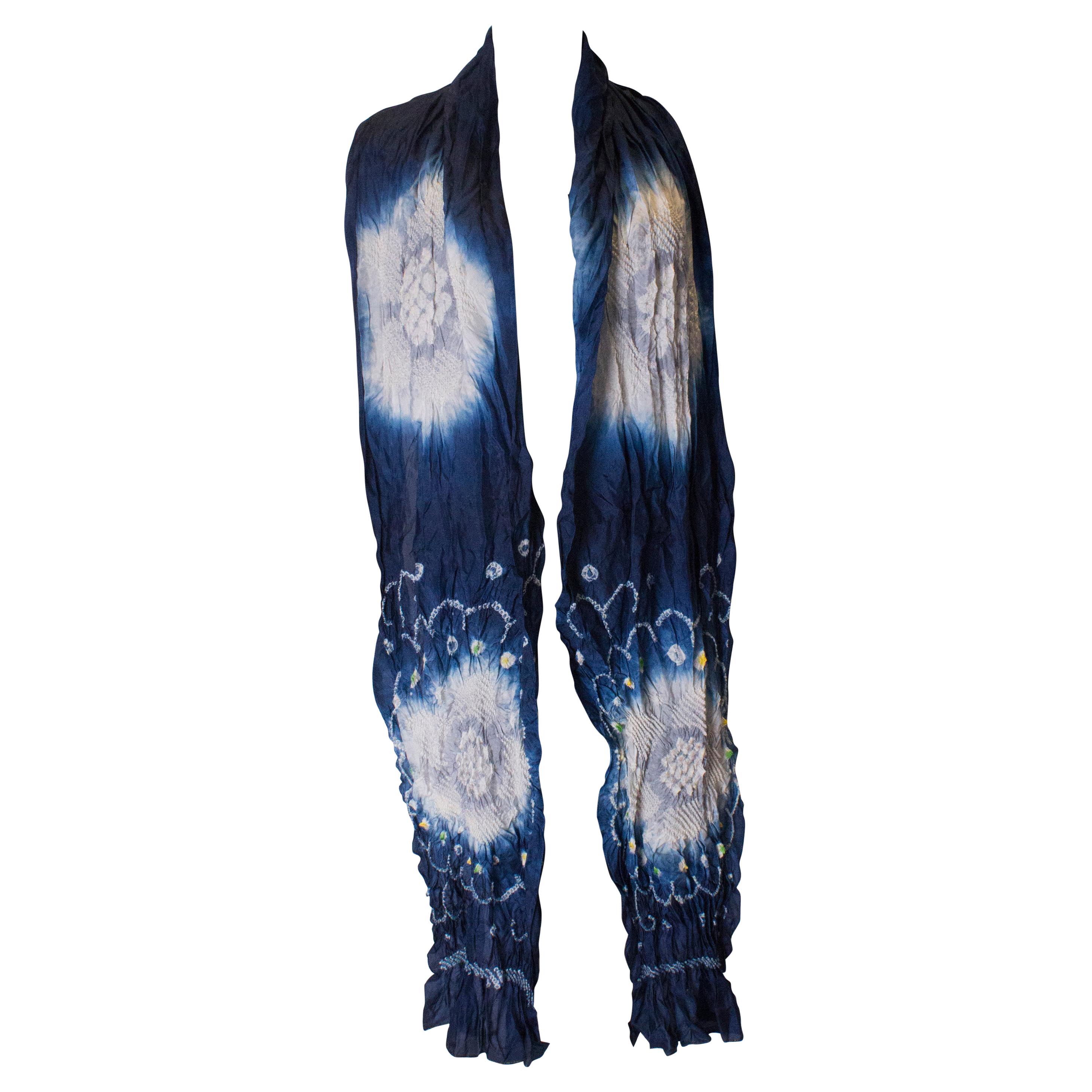 Vintage Hand Tie Dyed Japanease Scarf with Shibori Detail