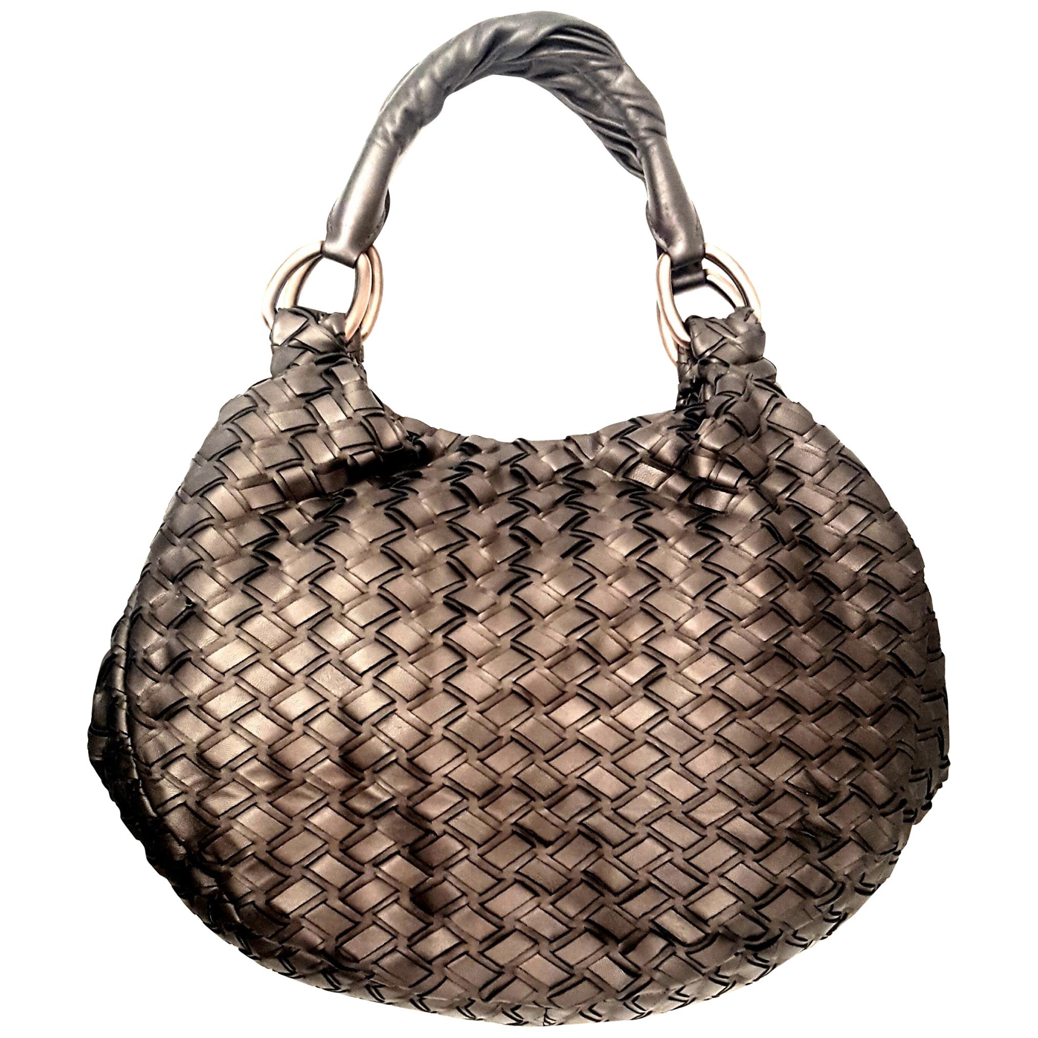 Miu Miu Bronze Metallic Woven Bag With Two Rolled Handles 