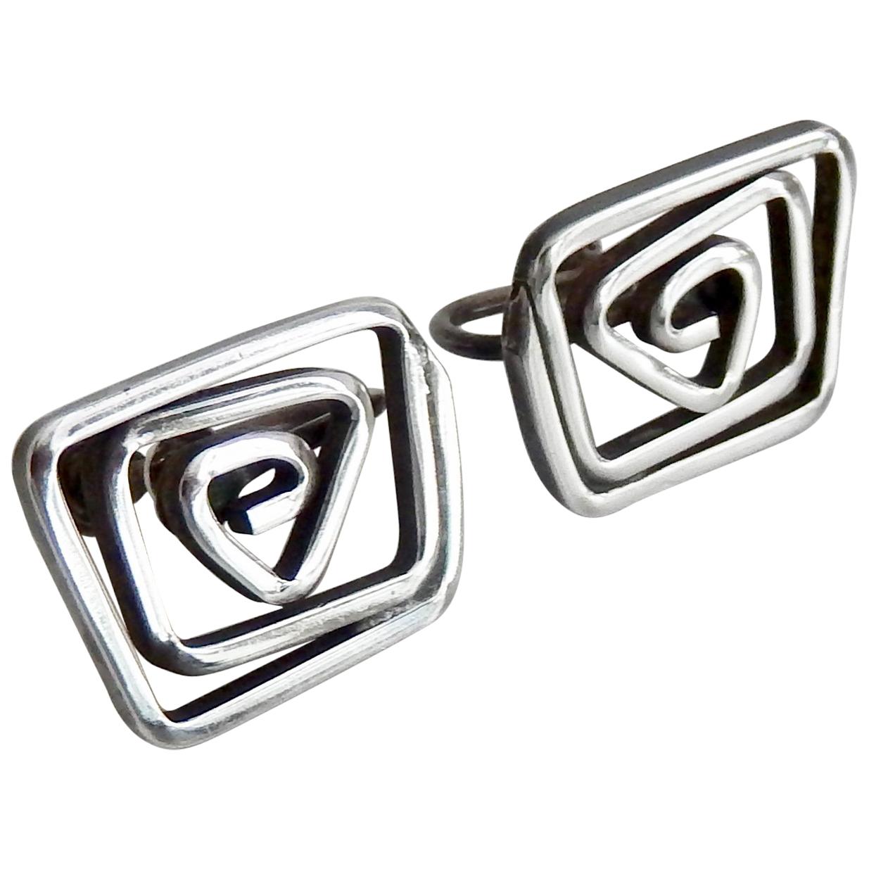 1950s Sterling Silver Earrings by Modernist Ed Levin For Sale