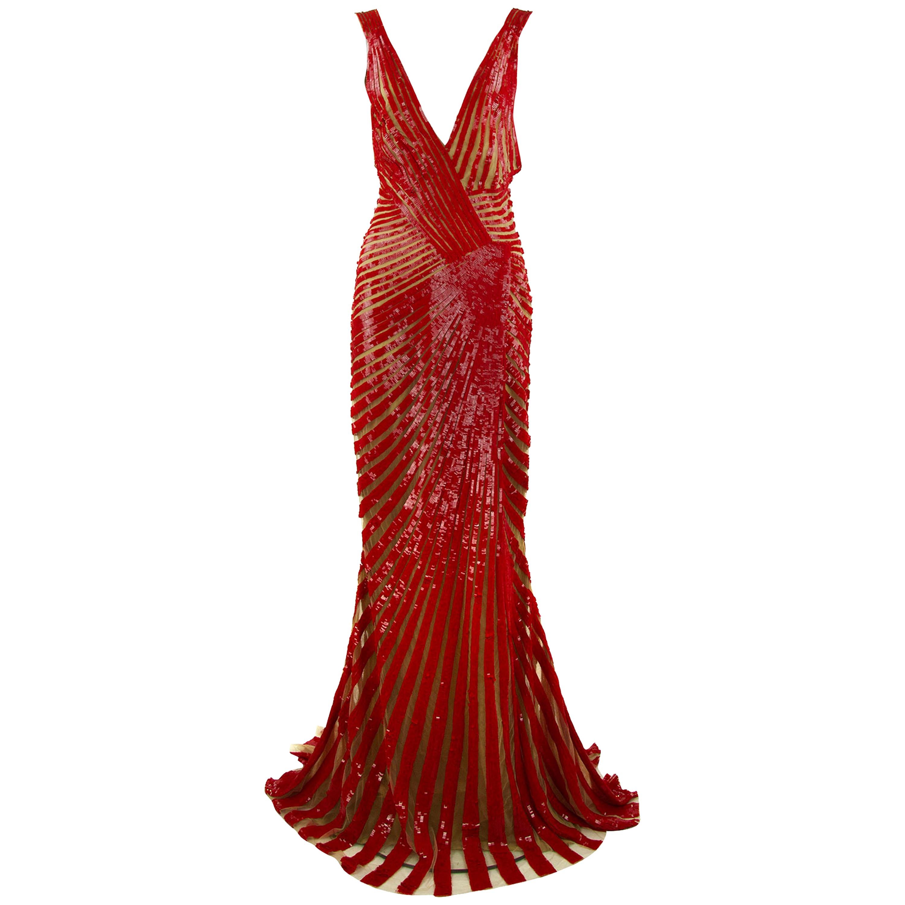 Zuhair Murad Red Beaded Gown For Sale