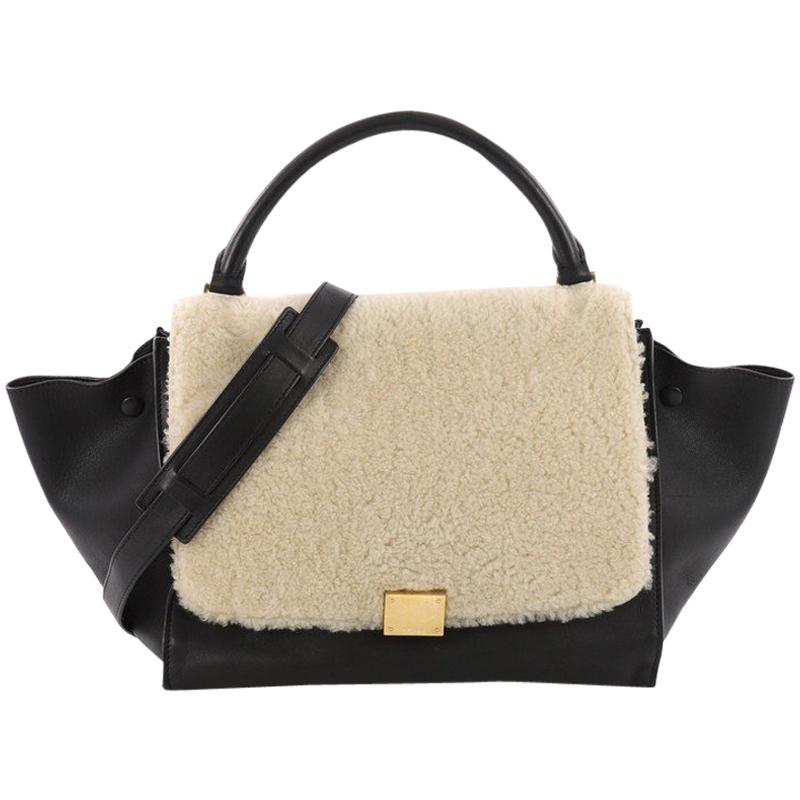 Celine Trapeze Handbag Shearling and Leather Medium