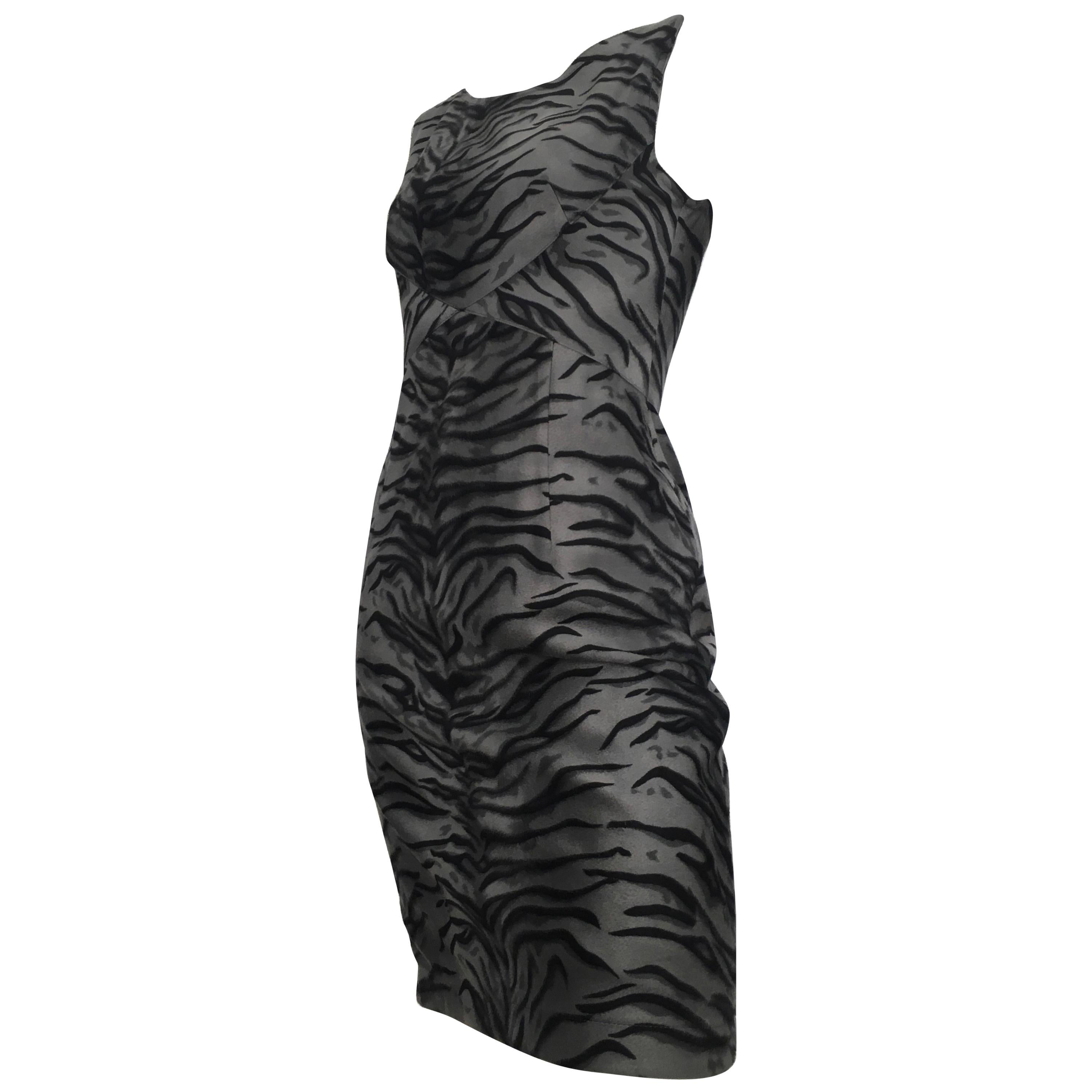 Moschino Gray Tiger Print Sleeveless Dress Size 4. For Sale