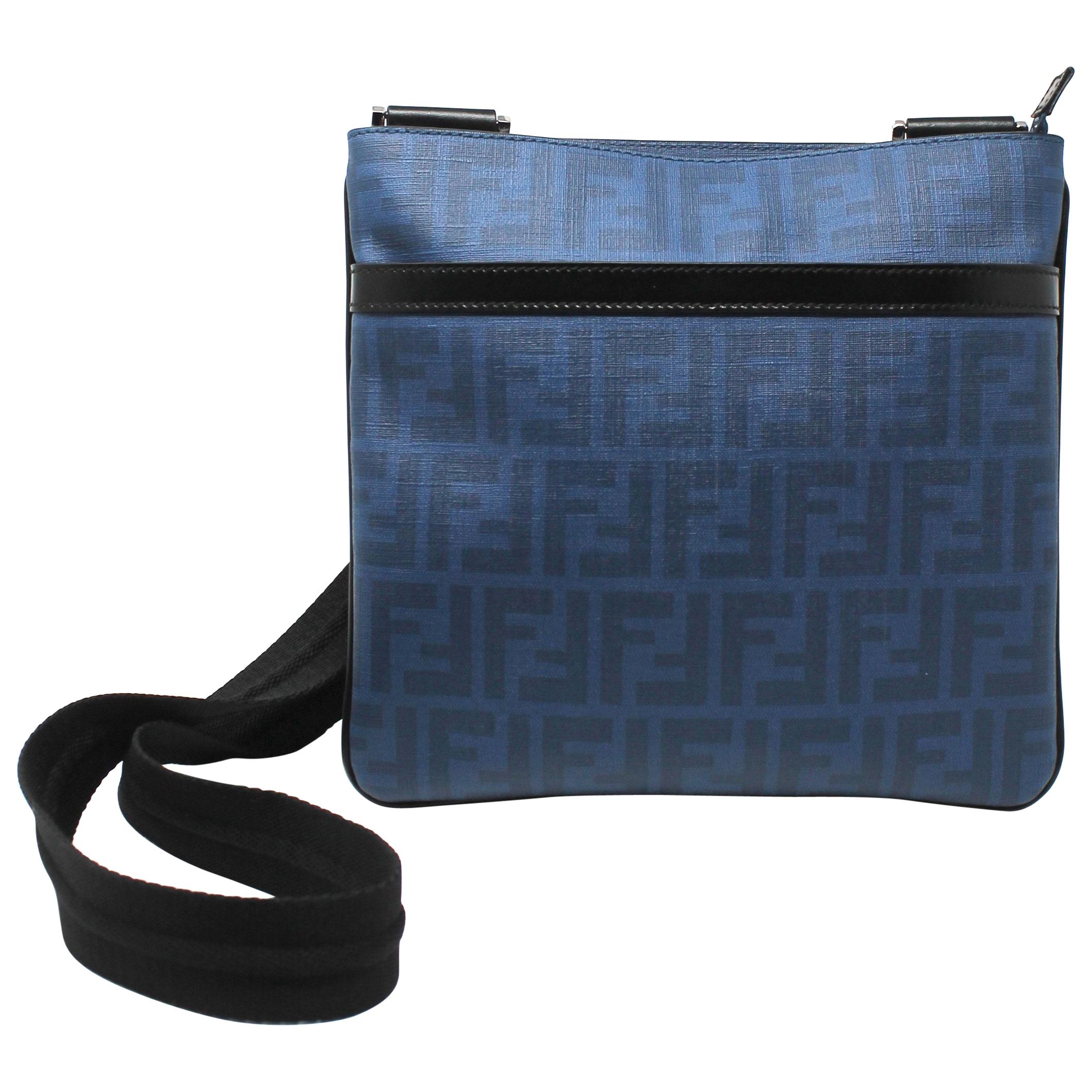 Fendi Zucca Men's Crossbody Bag in Blue Nappa Leather, 2014/2015