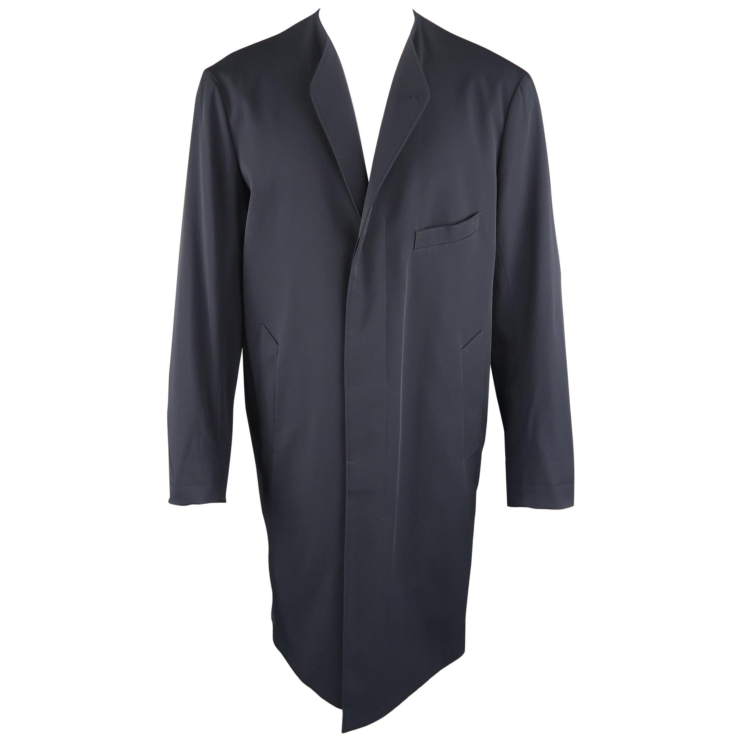 navy collarless coat