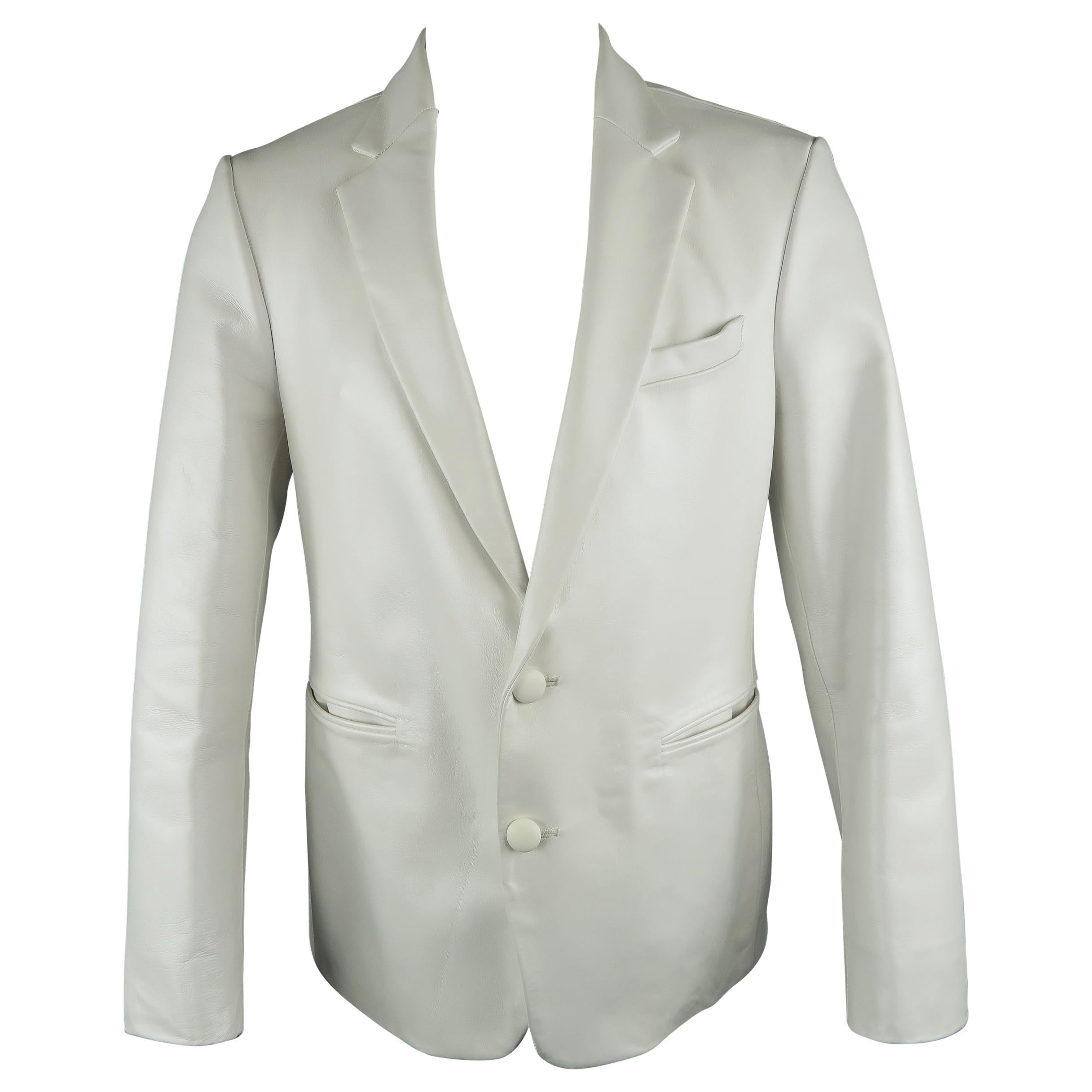 Men's AL'S ATTIRE 38 White Leather Notch Lapel Two Buttom Custom Jacket